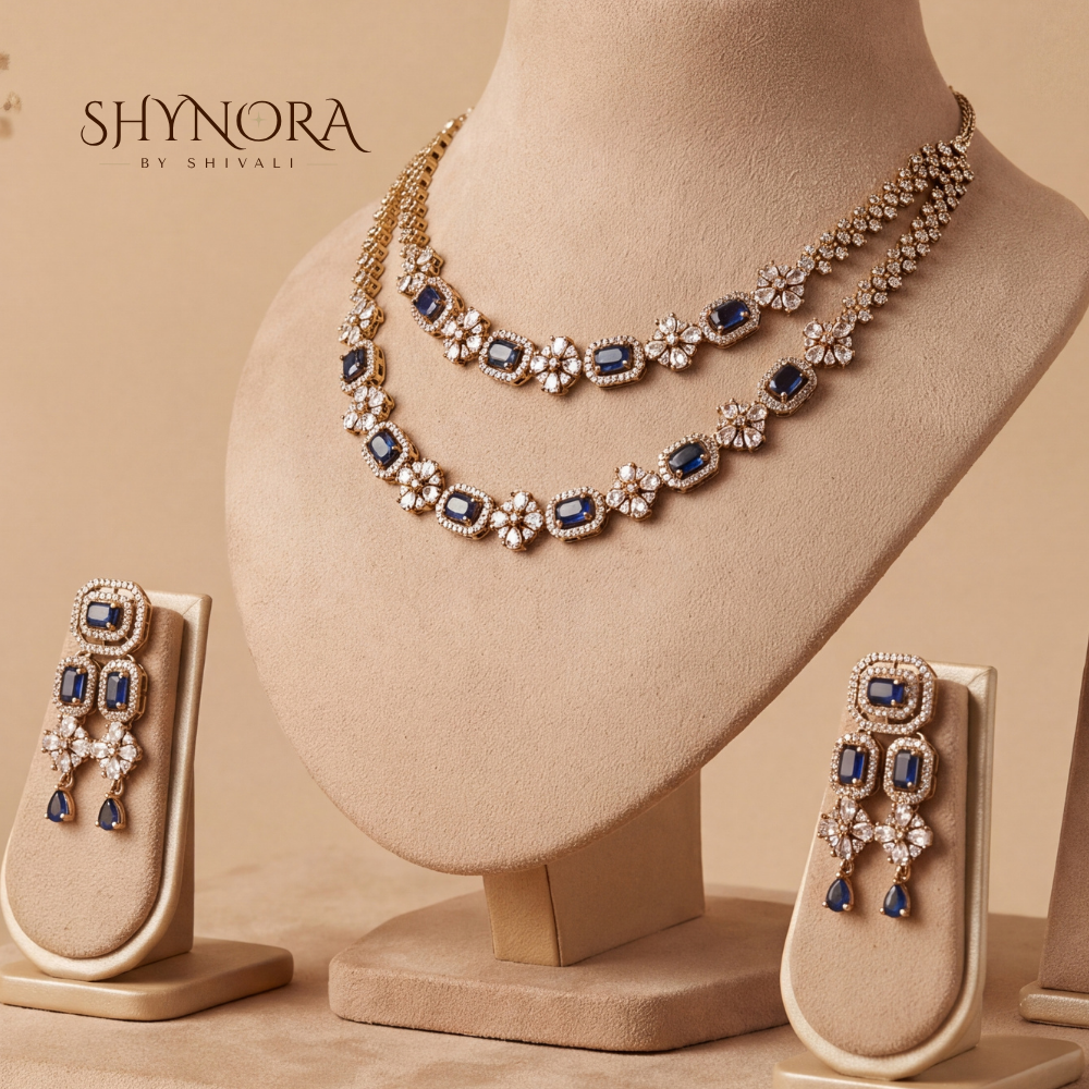 Sapphire Floral Drop Necklace Set – Shynora By Shivali