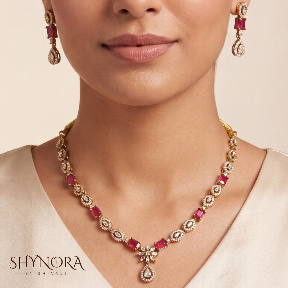 Ruby Multicolor Baguette Necklace Set – Shynora By Shivali
