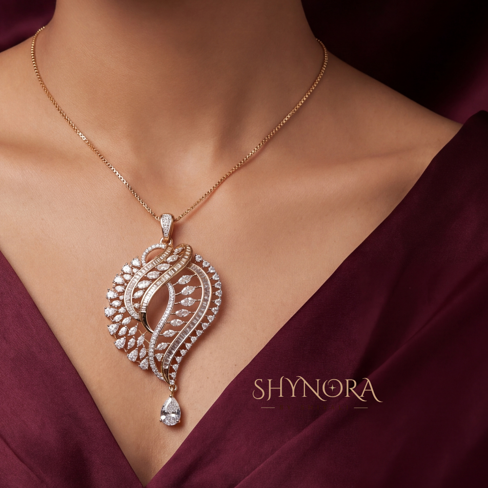 Golden Leaf Paisley AD Pendant Set – Shynora By Shivali