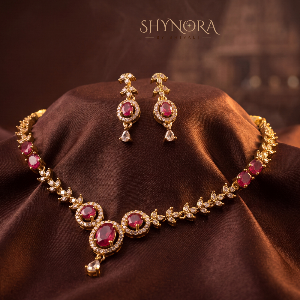 Ruby Oval Cluster Pear Pendant Necklace Set – Shynora By Shivali