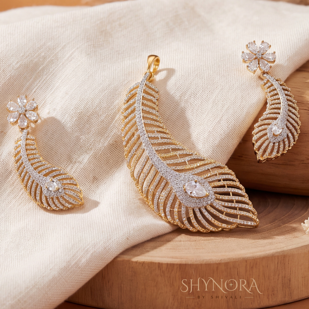 Feather Leaf Pendant Set – Shynora By Shivali