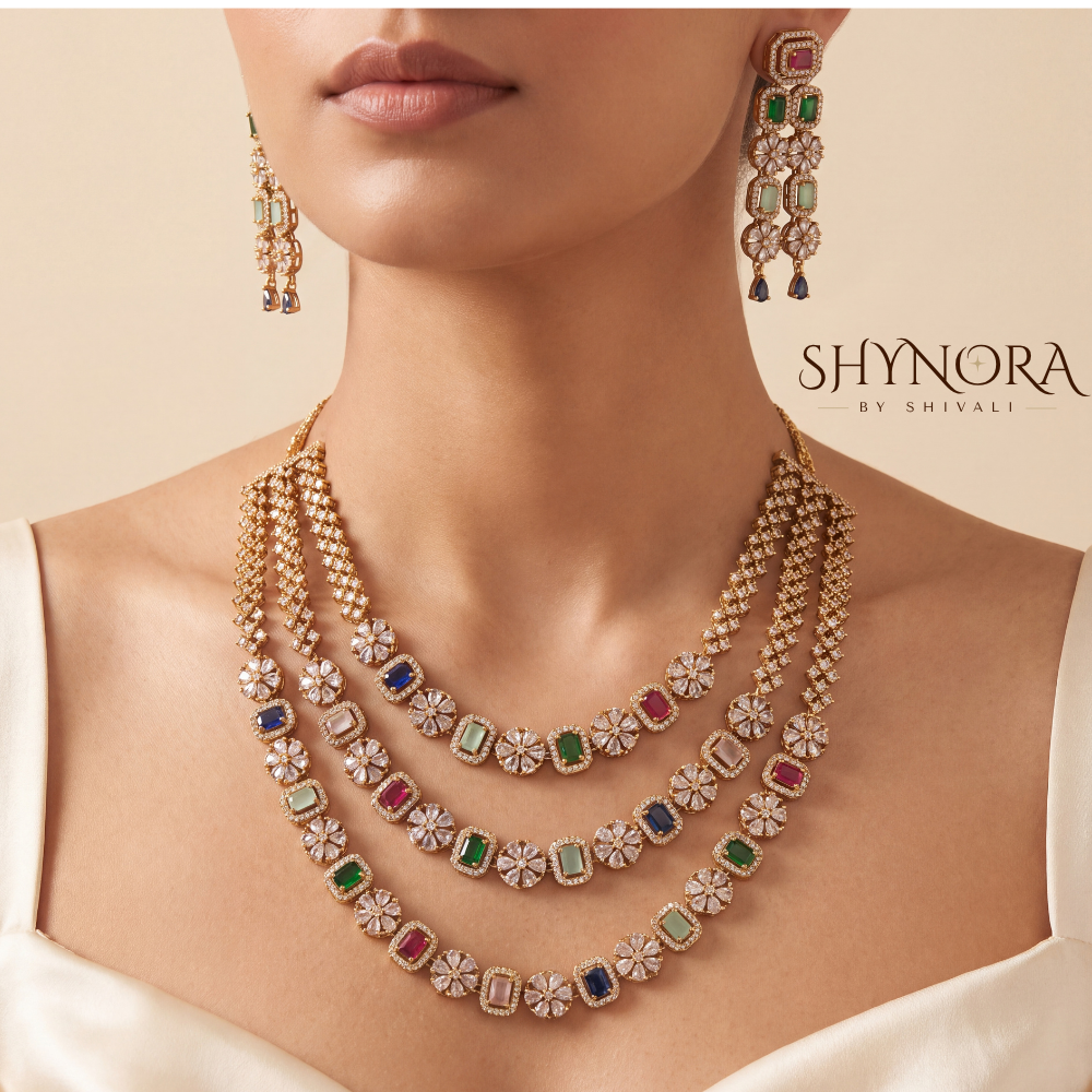 Multicolor Gemstone Three Layer Necklace Set – Shynora By Shivali