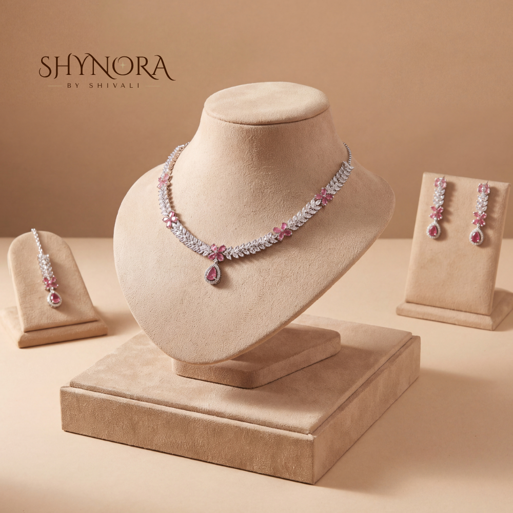 Floral Vine Pink Drop Necklace Set – Shynora By Shivali