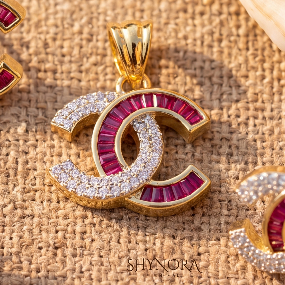 Ruby Interlocking Crescent Pendant Set – Shynora By Shivali