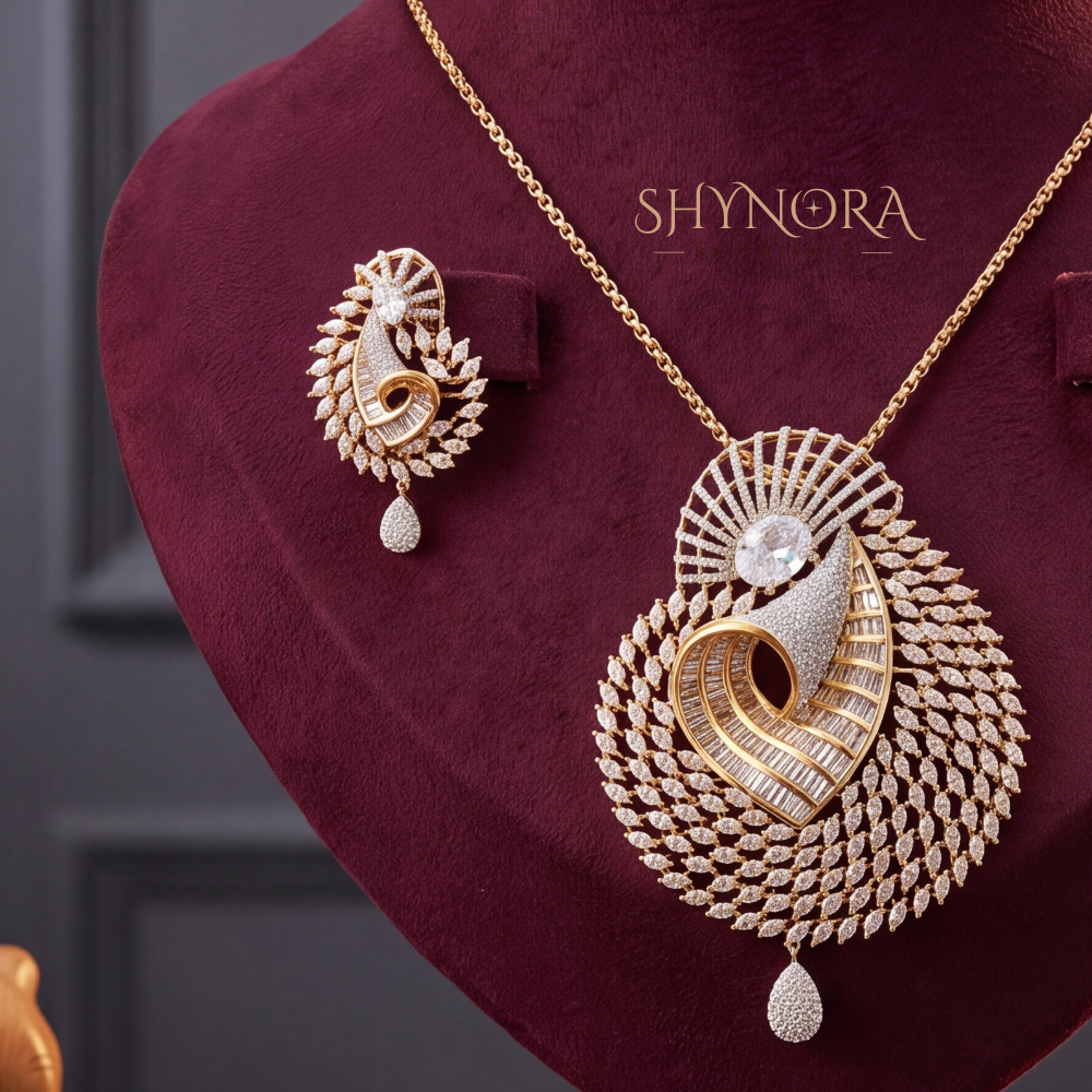 Fan Swirl Peacock Pendant Set – Shynora By Shivali