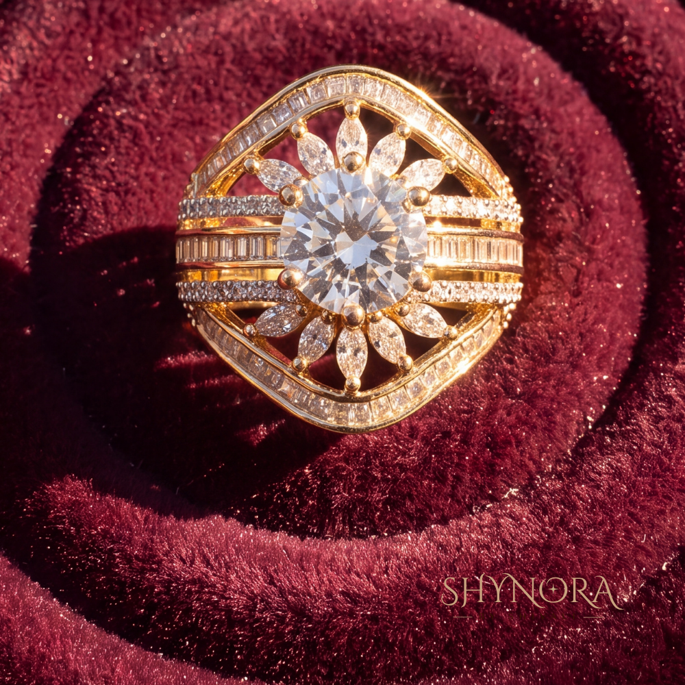Round Solitaire Halo Cocktail Ring – Shynora By Shivali