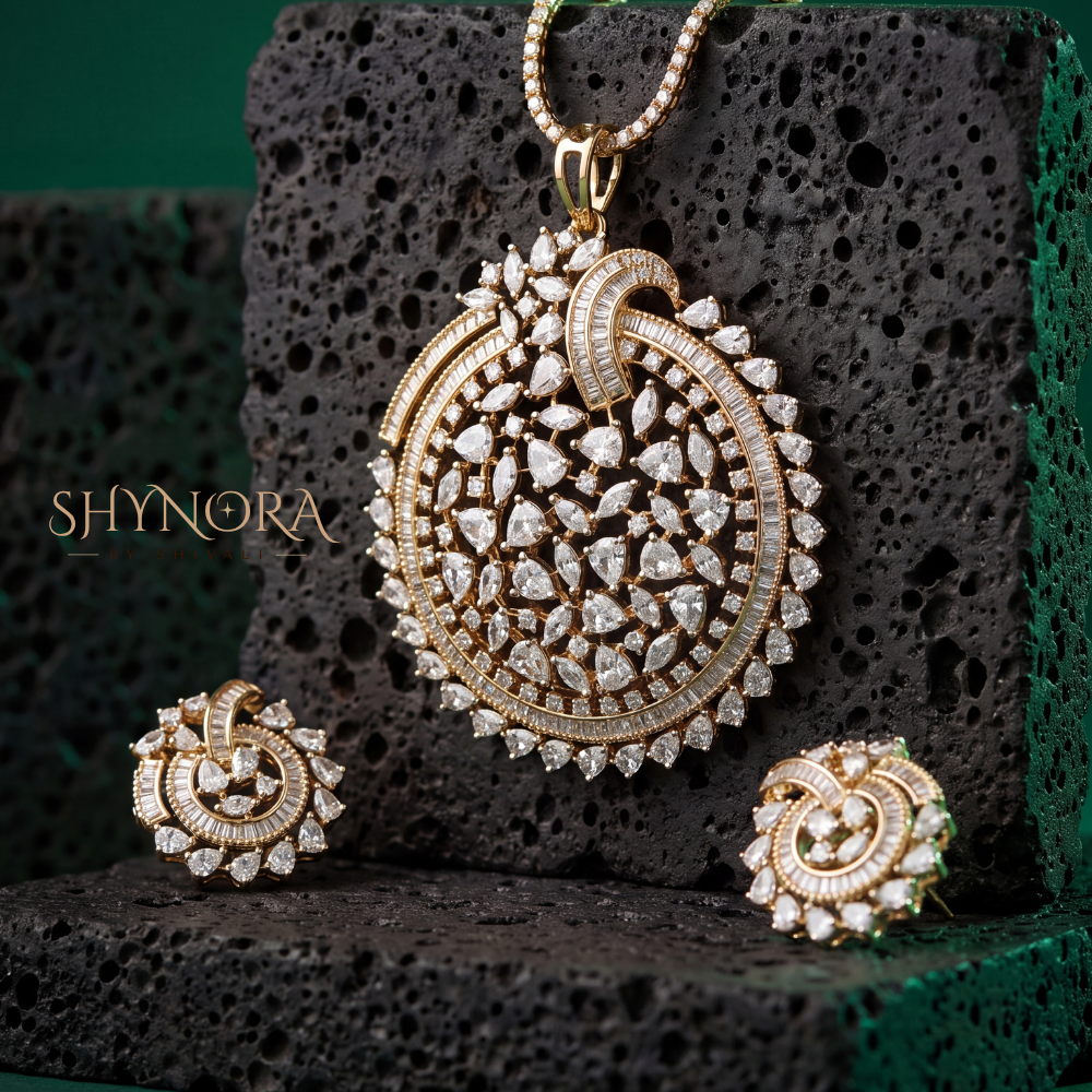 Round Paisley Drop AD Pendant Set – Shynora By Shivali