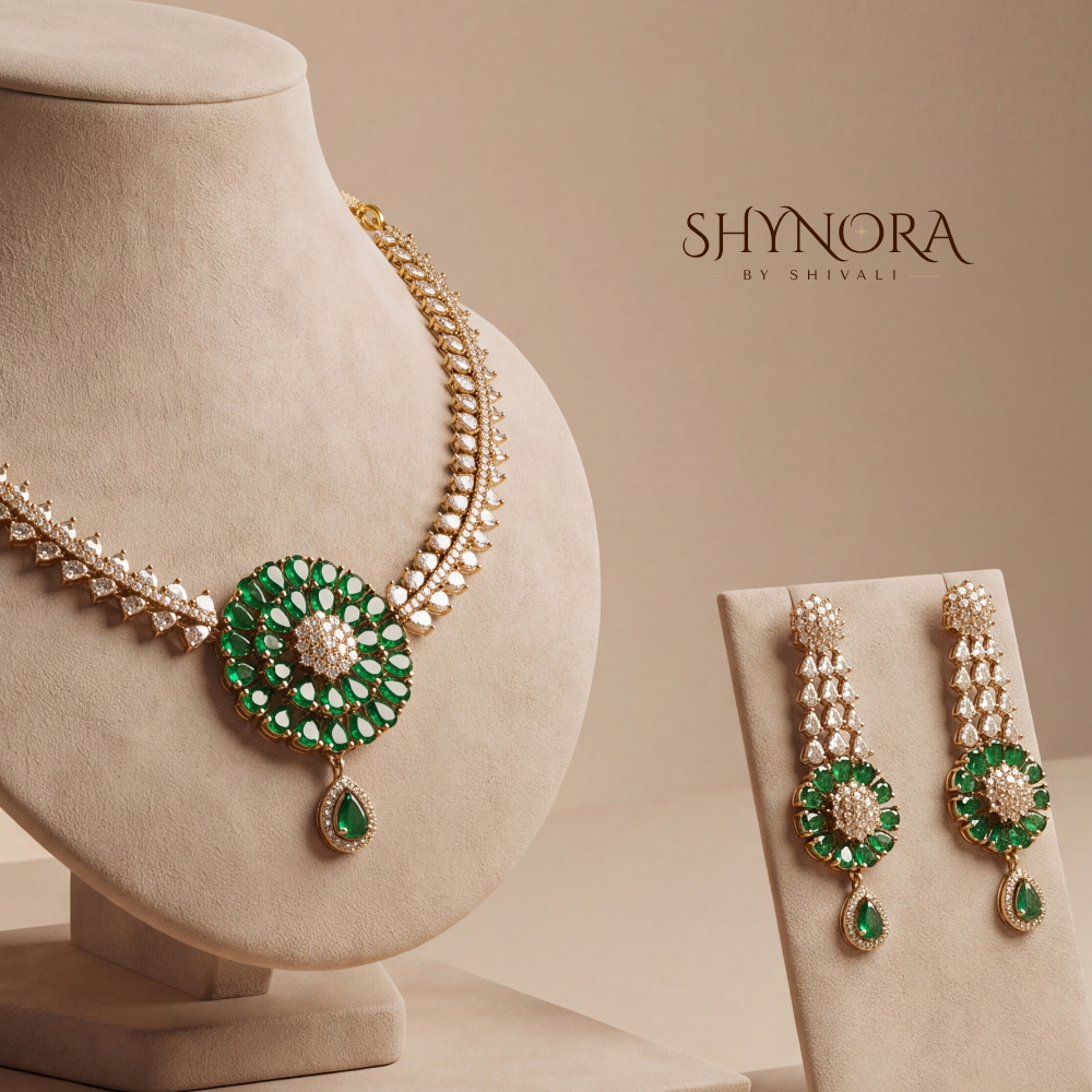 Two-Tier Emerald Drop Necklace Set – Shynora By Shivali