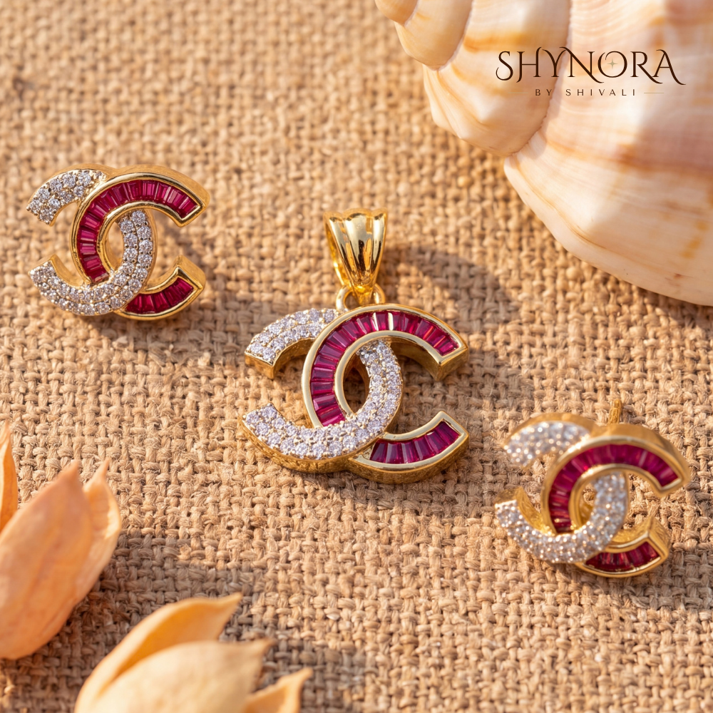 Ruby Interlocking Crescent Pendant Set – Shynora By Shivali