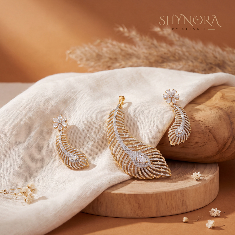 Feather Leaf Pendant Set – Shynora By Shivali