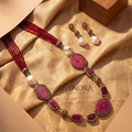 Rosewood Gemstone Mehendi Polish Pearl Necklace Set – Shynora By Shivali