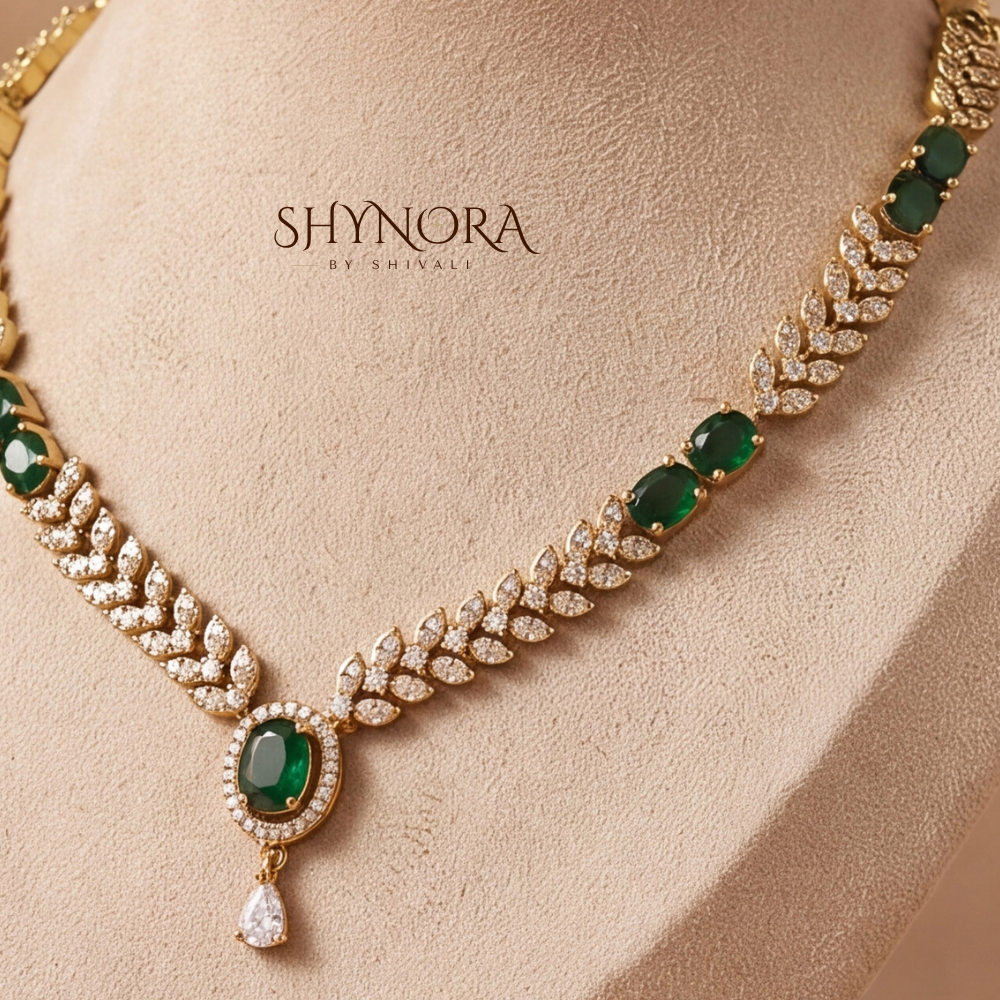 Emerald Chain Link Pear Pendant Necklace Set – Shynora By Shivali