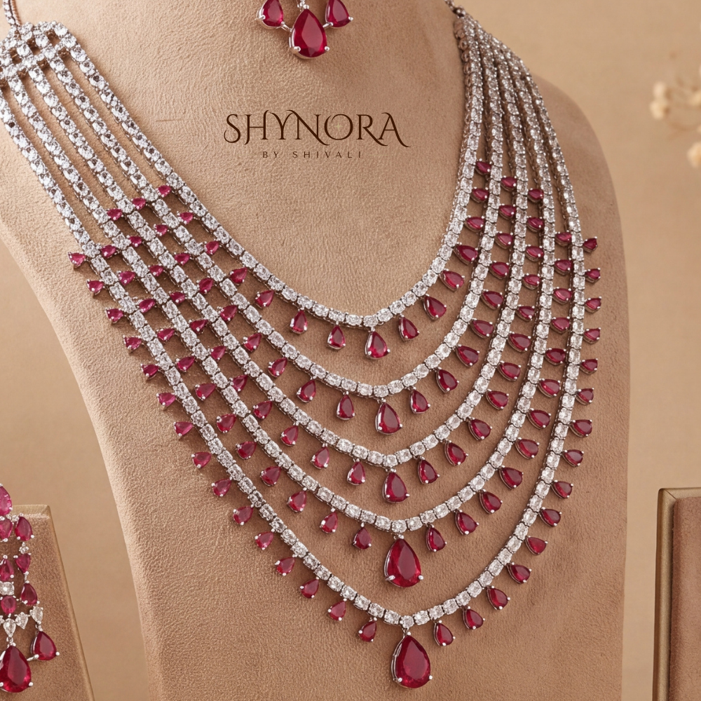 Six Strand Ruby Fringe Necklace Set – Shynora By Shivali