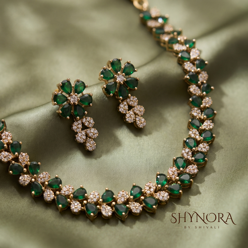 Emerald Floral Necklace Set – Shynora By Shivali