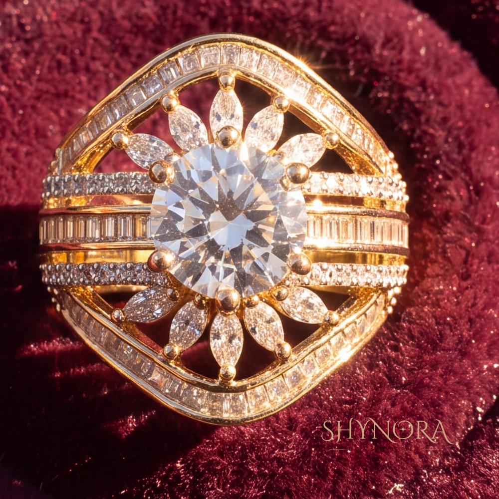 Round Solitaire Halo Cocktail Ring – Shynora By Shivali