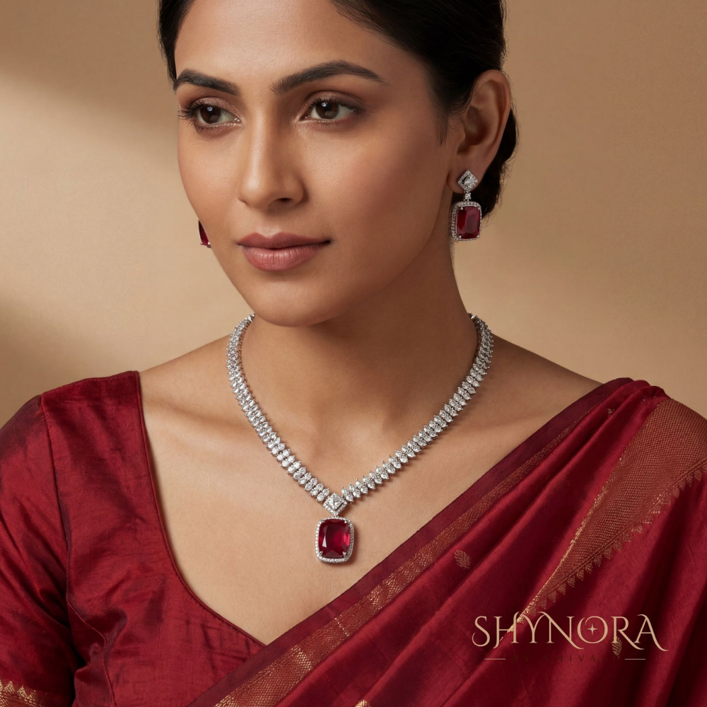 Ruby Cushion Drop Diamond Necklace – Shynora By Shivali