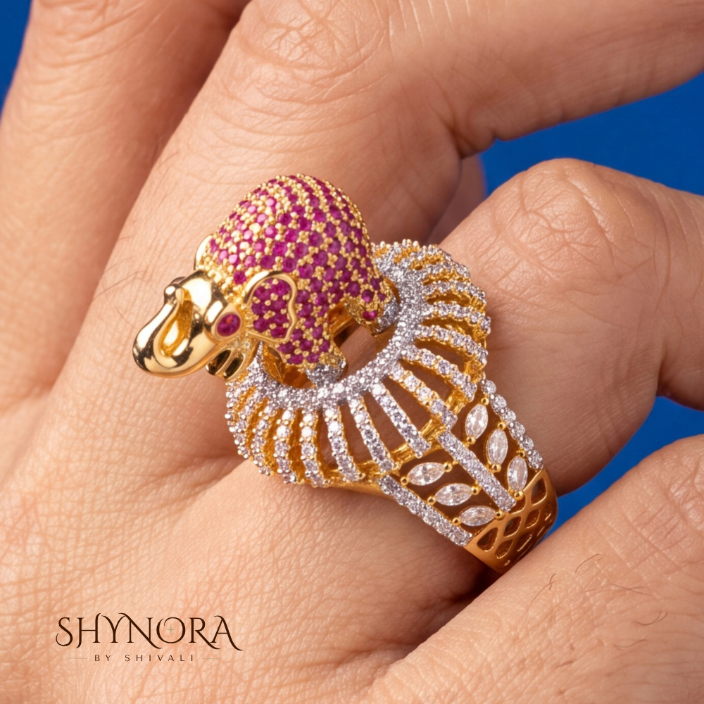 Ruby Ganesha Motif Adjustable Ring – Shynora By Shivali