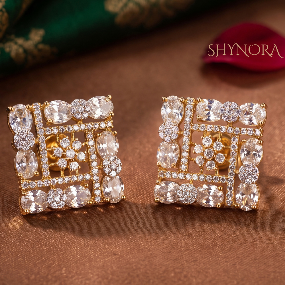 Diamond Square Lattice Cluster Stud Earrings – Shynora By Shivali
