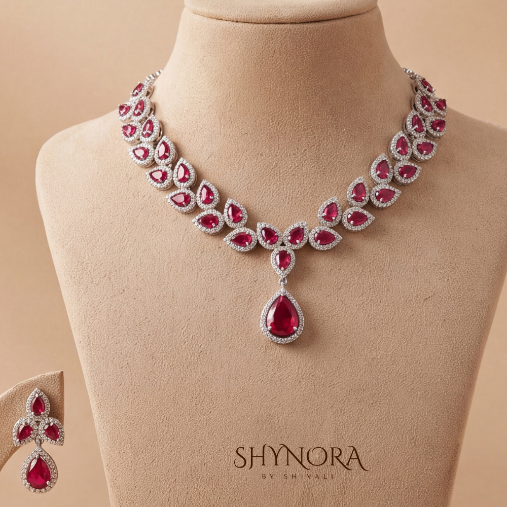 Diamond Marquise Floral Pendant Necklace Set – Shynora By Shivali