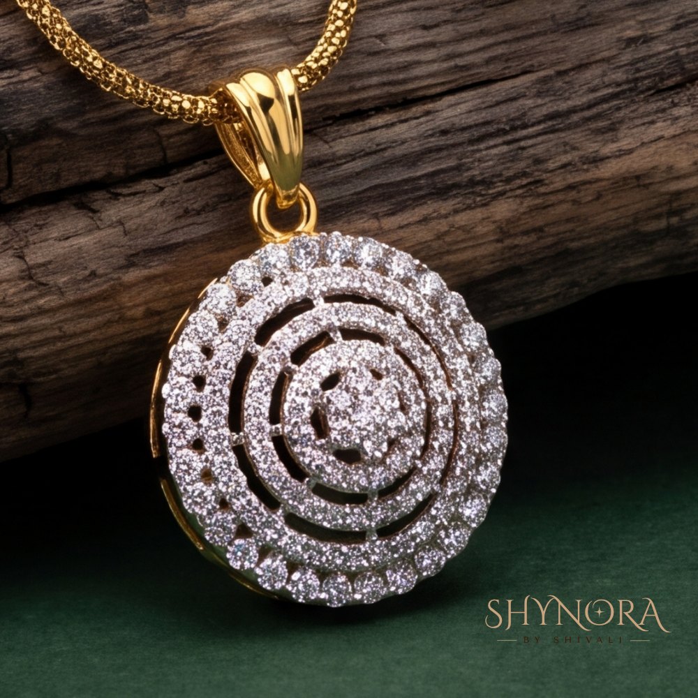 Round Halo Cluster Pendant Set – Shynora By Shivali