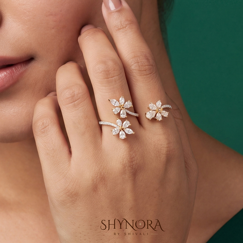 Diamond Star Floral Adjustable Ring – Shynora By Shivali