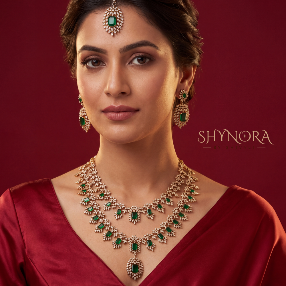 Two Tier Emerald Floral Necklace Set – Shynora By Shivali
