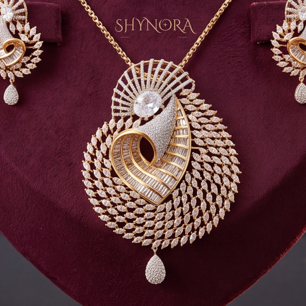 Fan Swirl Peacock Pendant Set – Shynora By Shivali