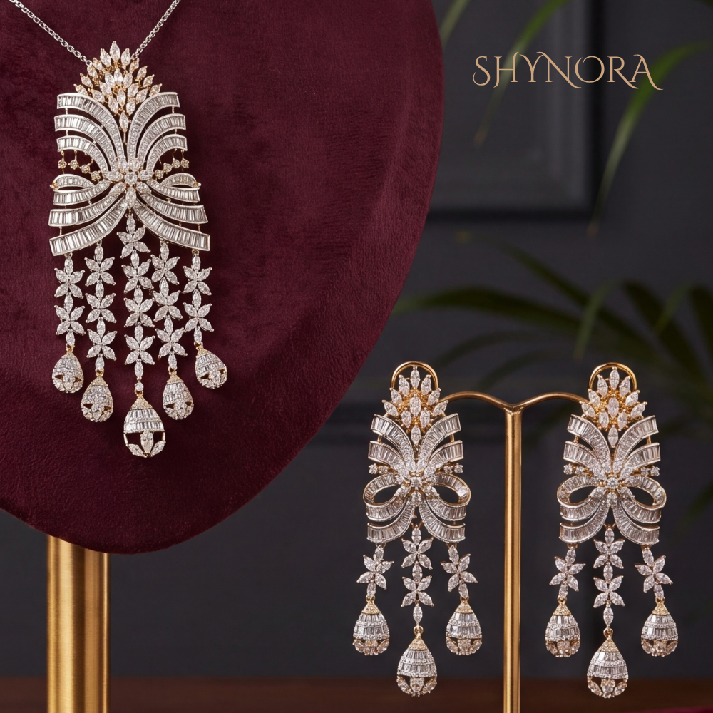 Diamond Bridal Fan Fringe Pendant Set – Shynora By Shivali