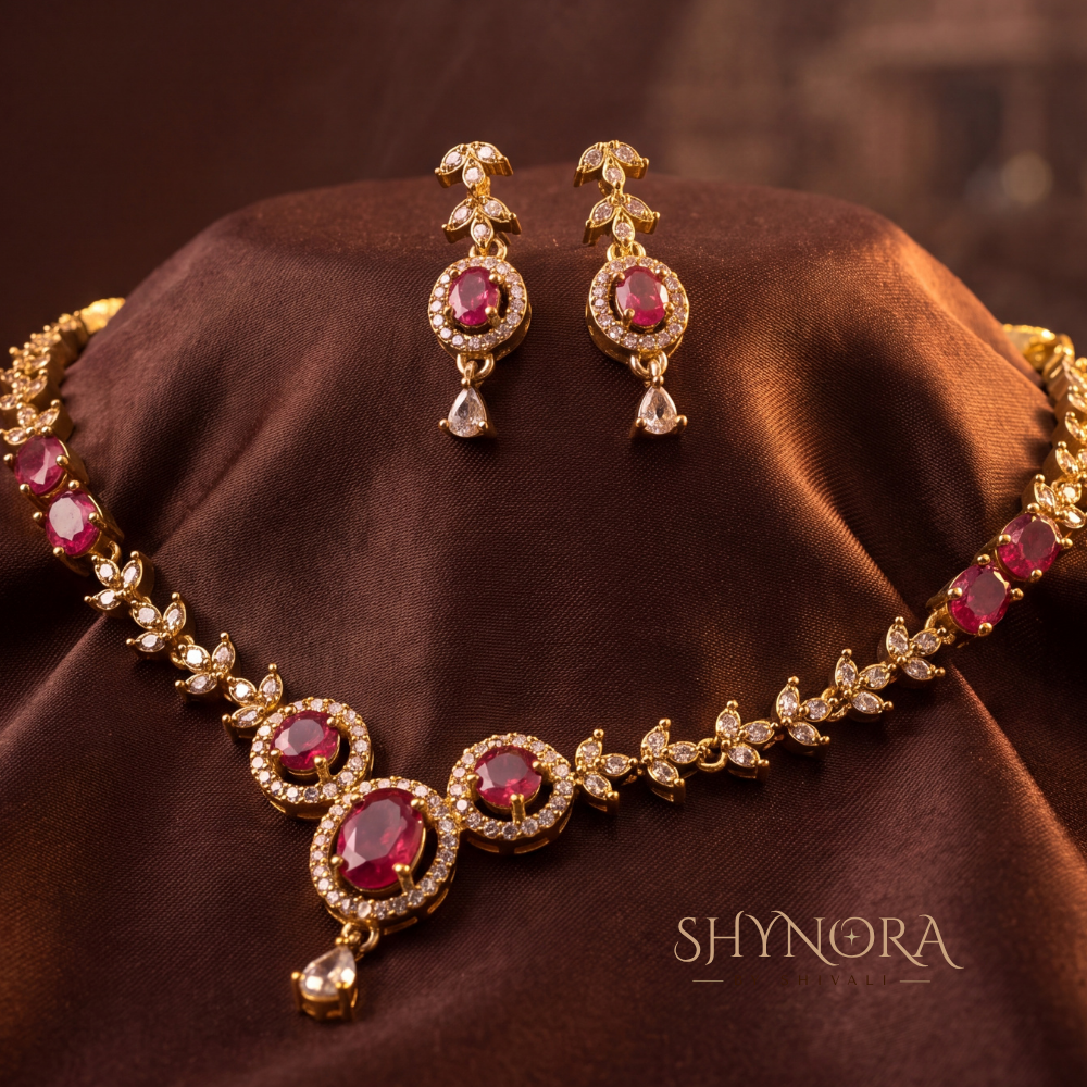 Ruby Oval Cluster Pear Pendant Necklace Set – Shynora By Shivali