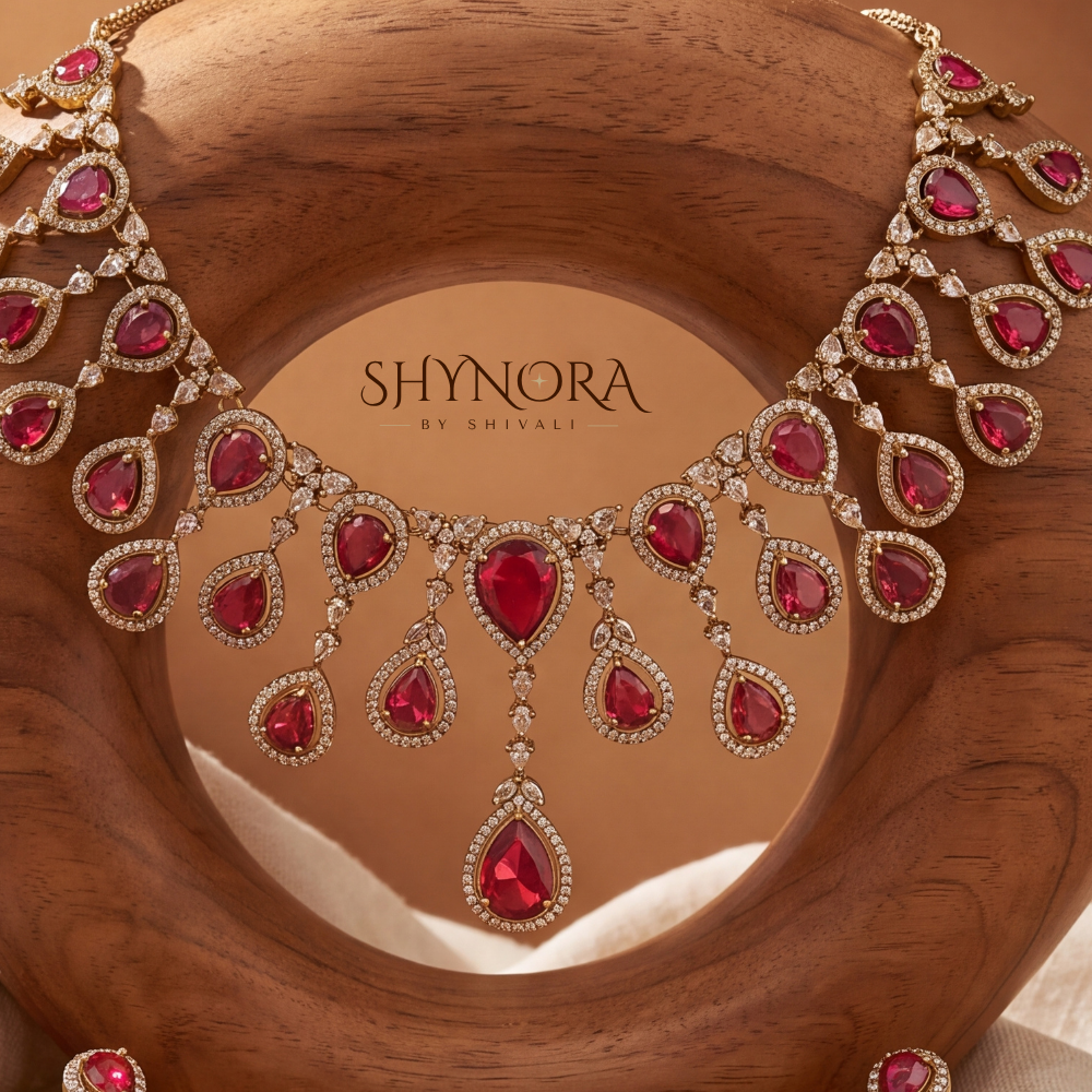 Ruby Pear Cluster Necklace Set – Shynora By Shivali