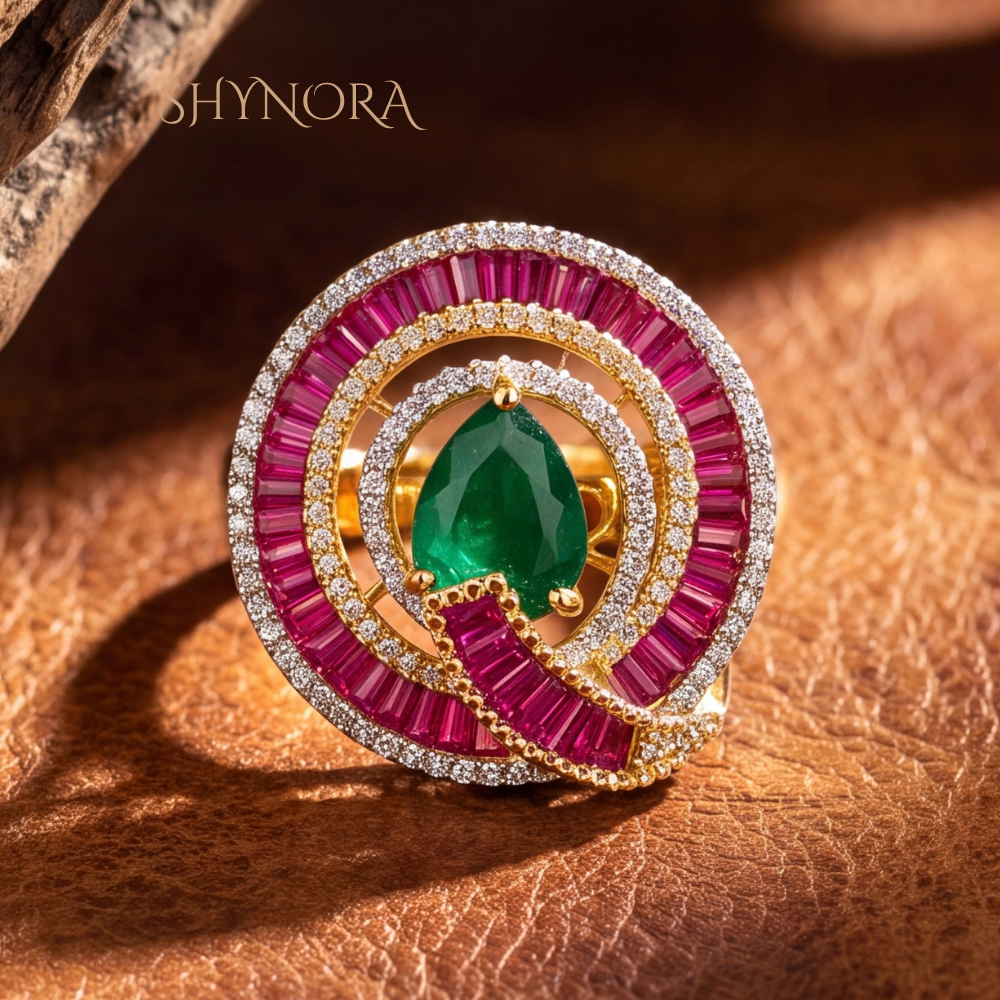Multicolor Gemstone Spiral Swirl Adjustable Cocktail Ring – Shynora By Shivali