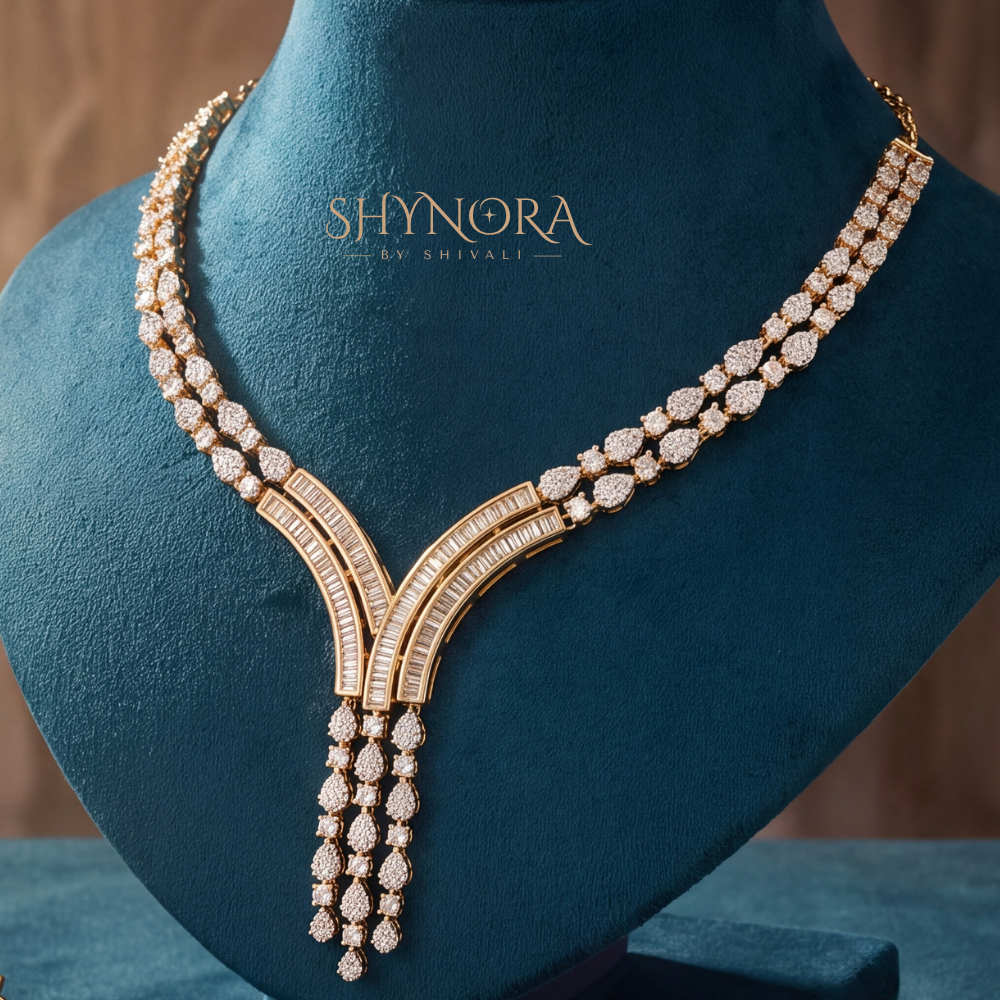 Cascading Baguette Y-Drop Necklace Set – Shynora By Shivali