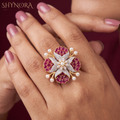 Ruby Pearl Cluster Adjustable Cocktail Ring – Shynora By Shivali
