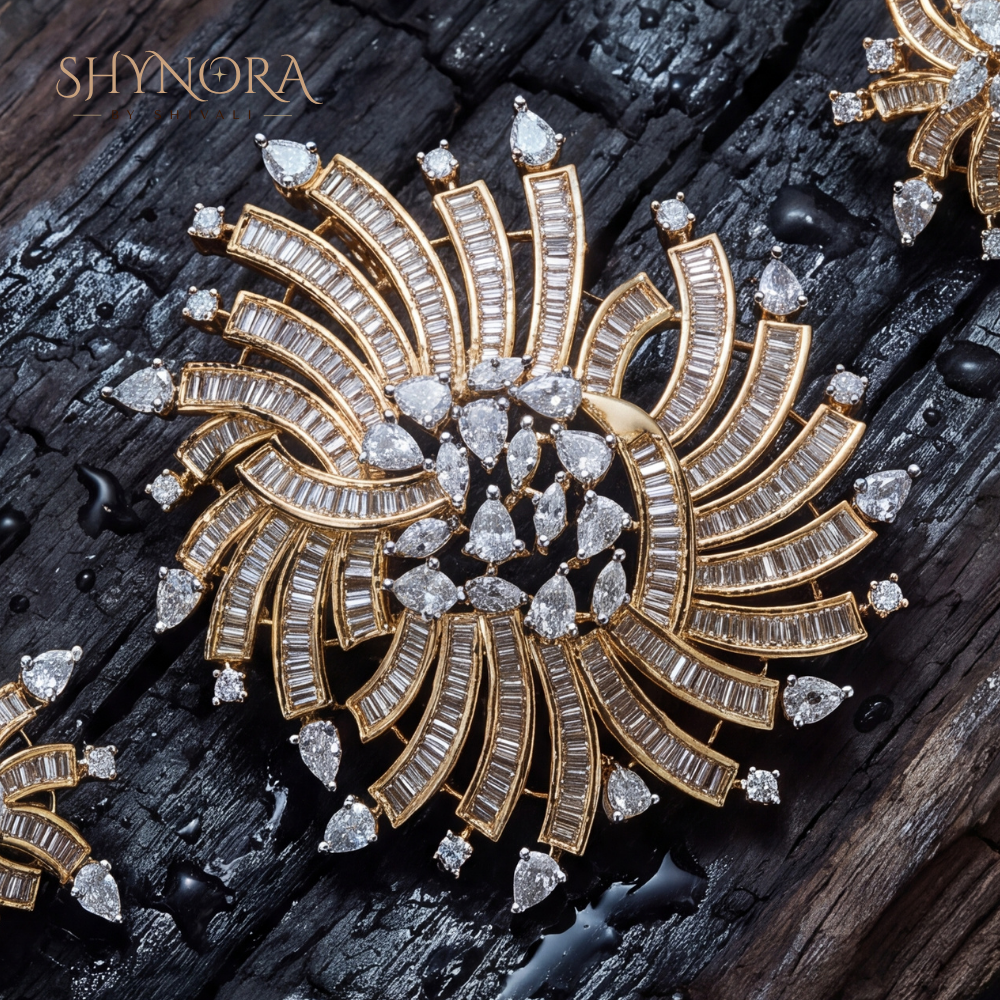 Golden Starburst Spiral AD Pendant Set – Shynora By Shivali