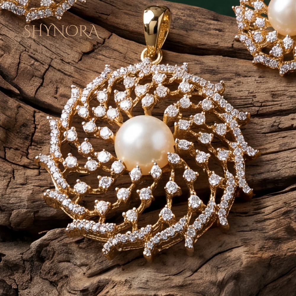 Diamond Pearl Floral Cluster Pendant Set – Shynora By Shivali