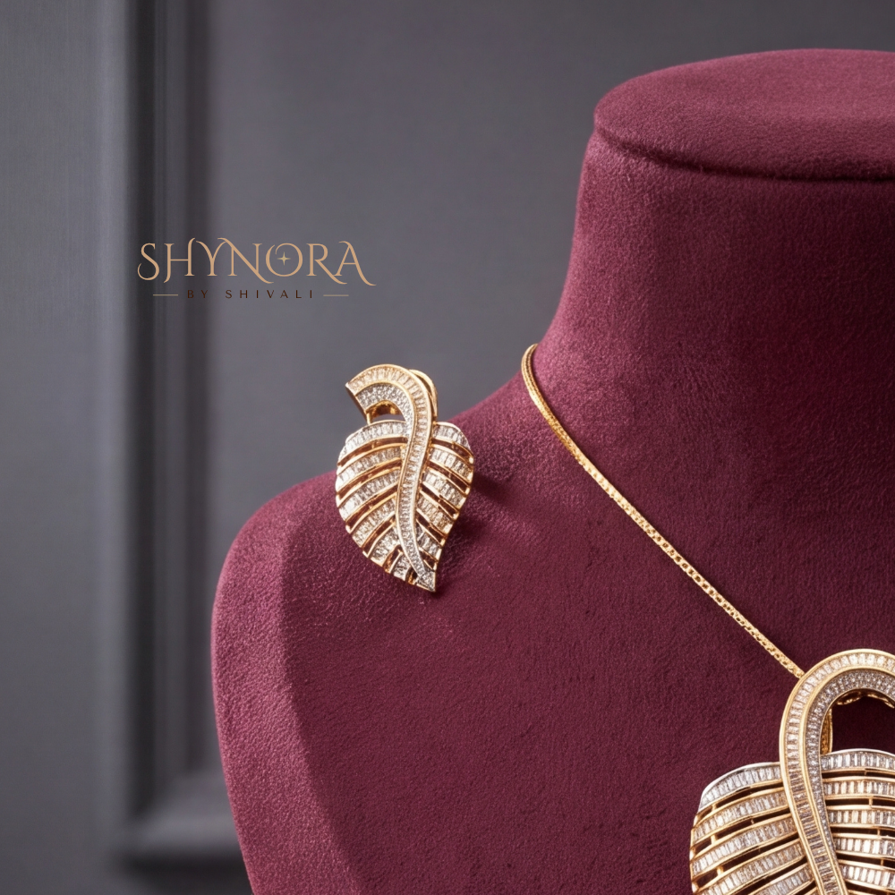 Elongated Feather Leaf Pendant Set – Shynora By Shivali