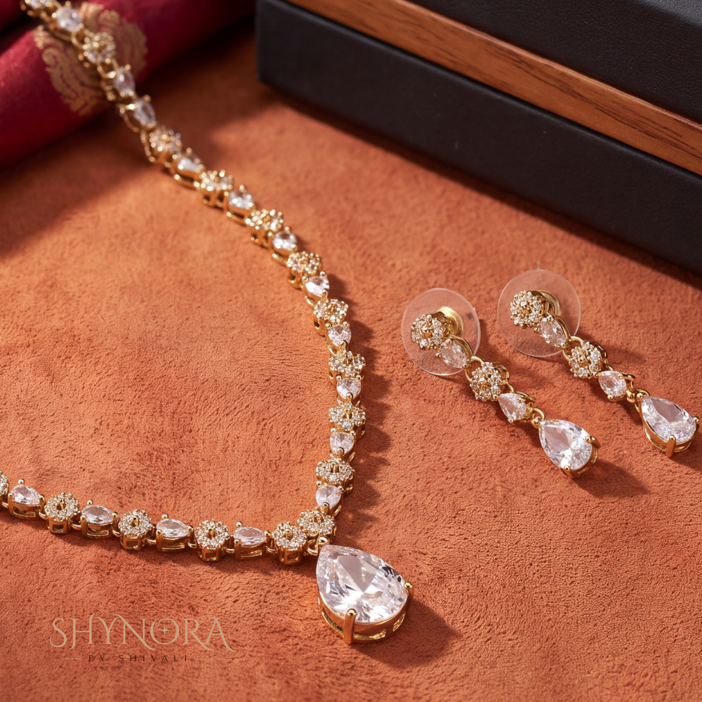 Floral Cluster Pear Drop Necklace Set – Shynora By Shivali