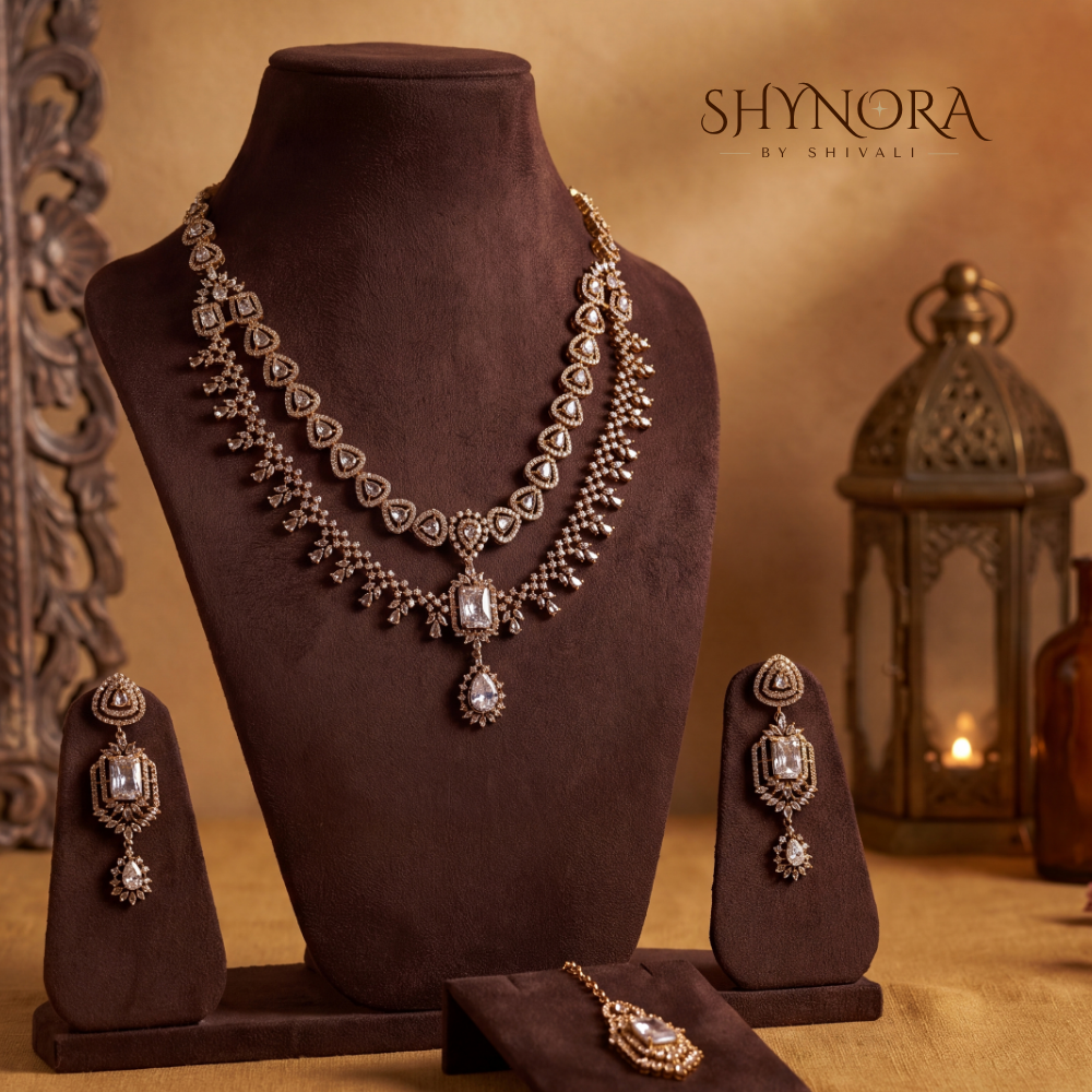 Two Tier Heart Marquise Necklace Set – Shynora By Shivali