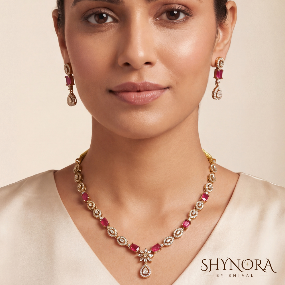 Ruby Multicolor Baguette Necklace Set – Shynora By Shivali