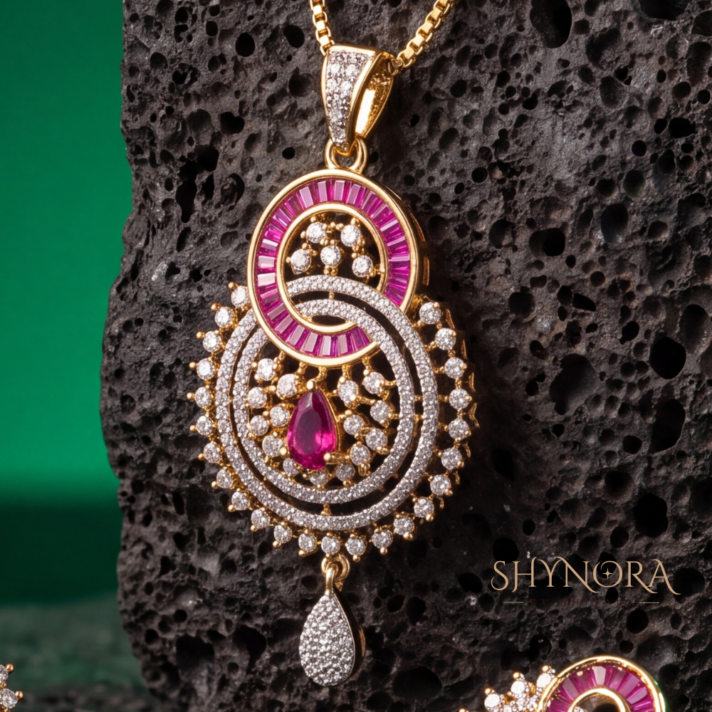 Ruby Gemstone Paisley Swirl Pendant Set – Shynora By Shivali