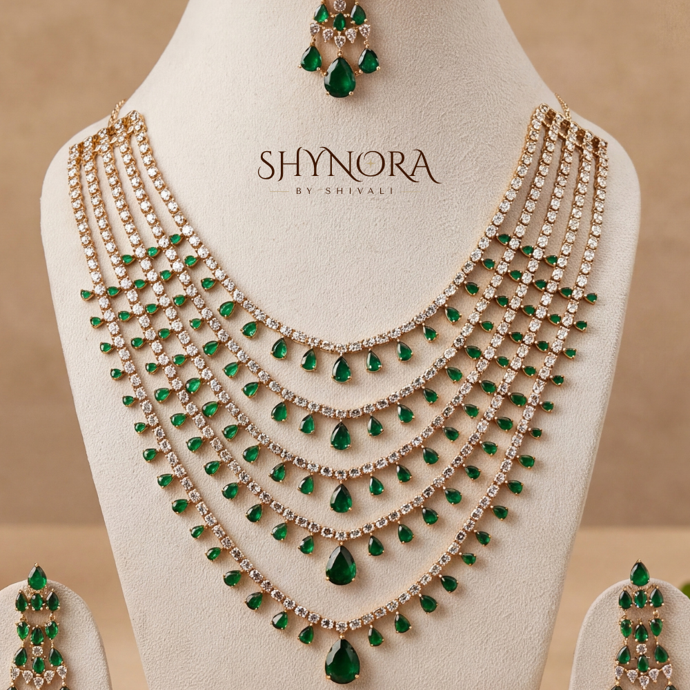 Seven Strand Emerald Cascade Necklace Set – Shynora By Shivali