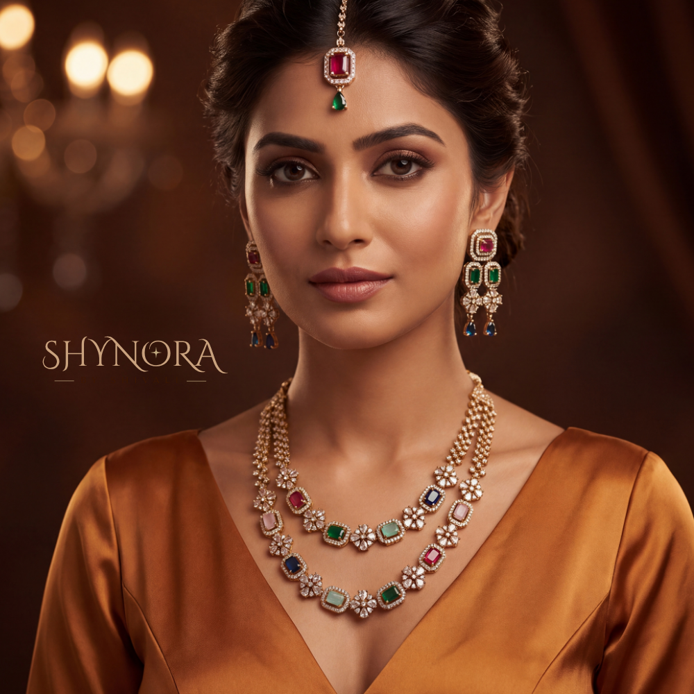 Multicolor Gemstone Two Layer Beaded Necklace Set – Shynora By Shivali