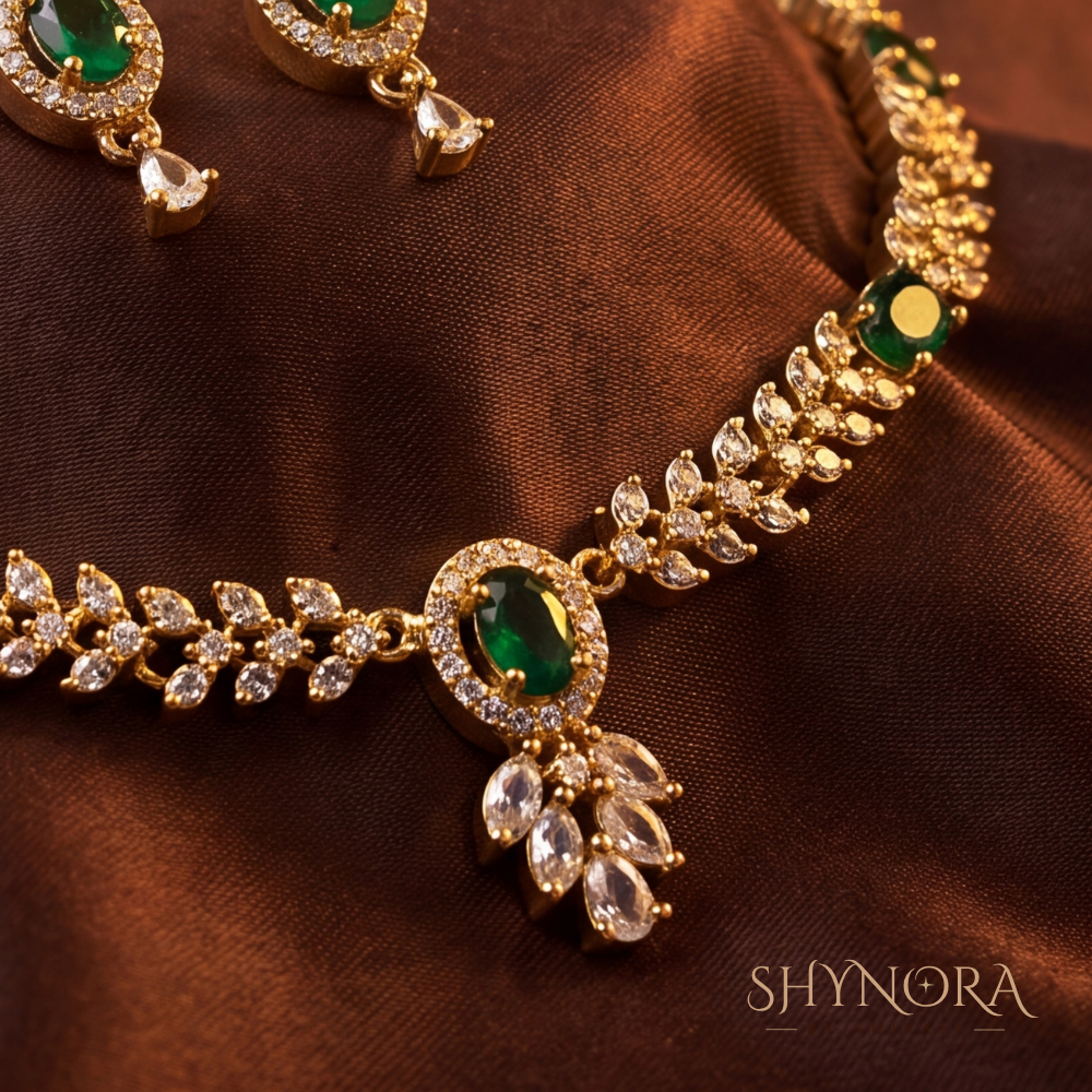 Emerald Leaf Pattern Necklace Set – Shynora By Shivali