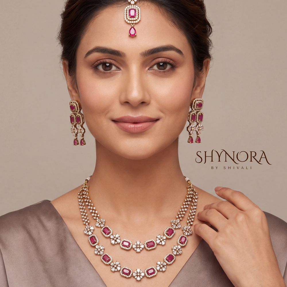 Ruby Baguette Two Layer Necklace Set – Shynora By Shivali