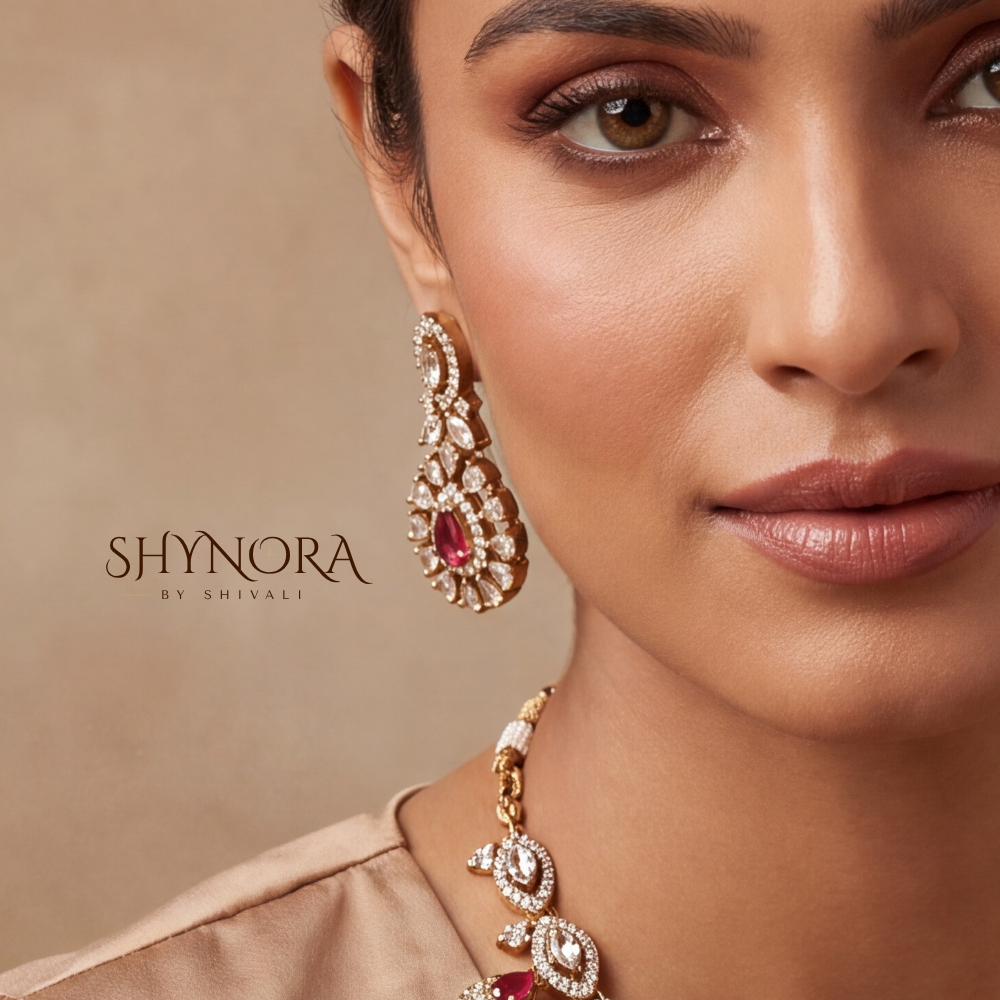 Ruby Pear Cluster Pendant Necklace Set – Shynora By Shivali