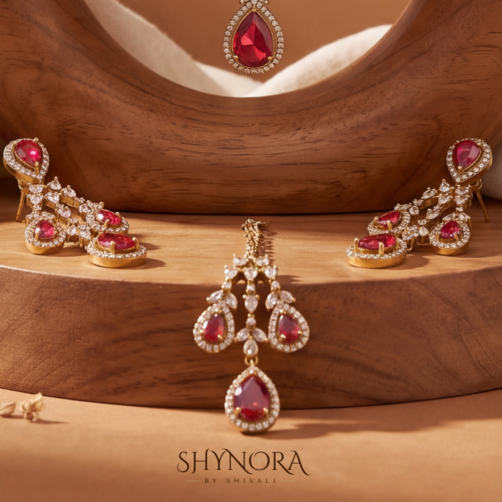 Ruby Pear Cluster Necklace Set – Shynora By Shivali
