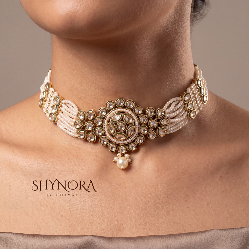 Pearl Choker Kundan Medallion Necklace Set – Shynora By Shivali