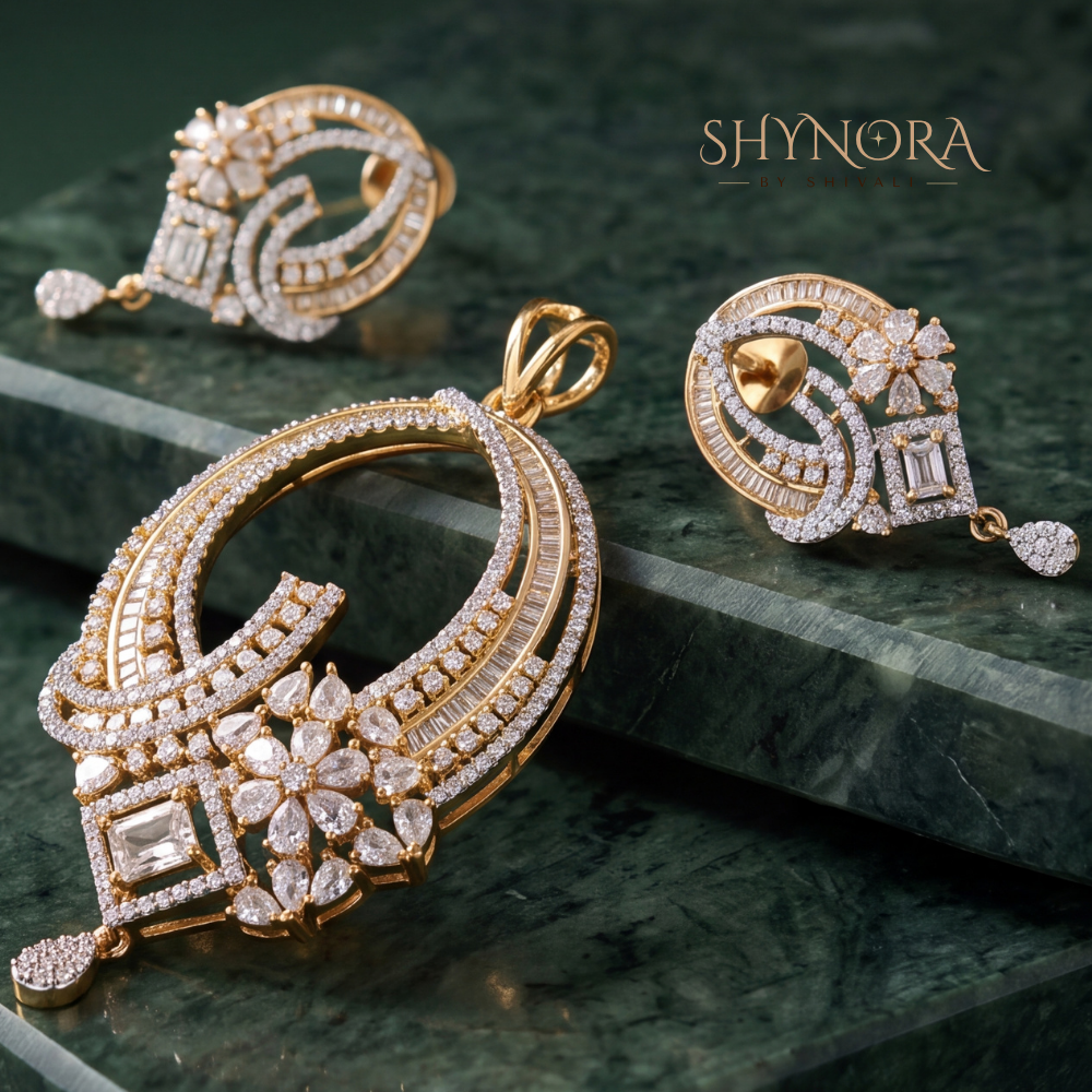 Regal Swirl Loop AD Pendant Set – Shynora By Shivali