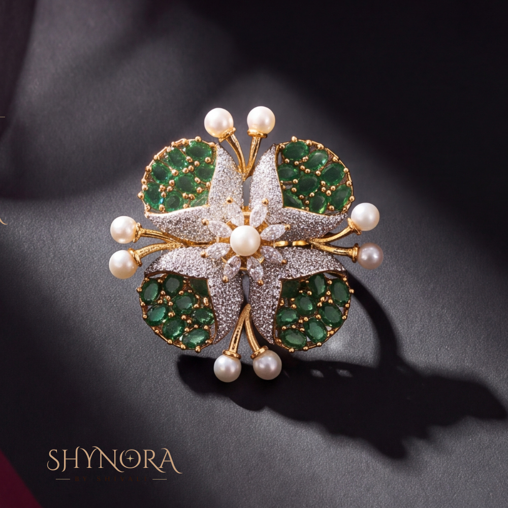 Emerald Pearl Starburst Adjustable Cocktail Ring – Shynora By Shivali
