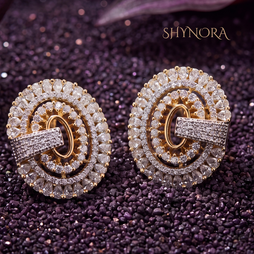 Diamond Oval Bar Cluster Stud Earrings – Shynora By Shivali